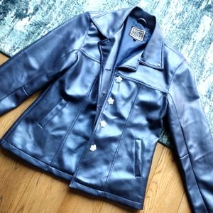 Metallic blue faux leather jacket
